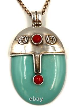 Striking Artisan Hand Made Sterling Silver Ex Large Turquoise Pendant on Chain
