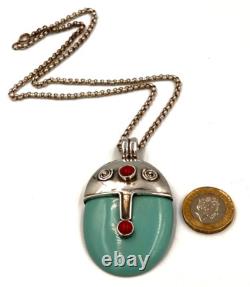 Striking Artisan Hand Made Sterling Silver Ex Large Turquoise Pendant on Chain