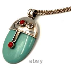 Striking Artisan Hand Made Sterling Silver Ex Large Turquoise Pendant on Chain