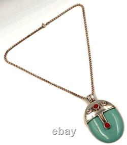 Striking Artisan Hand Made Sterling Silver Ex Large Turquoise Pendant on Chain
