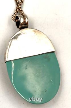 Striking Artisan Hand Made Sterling Silver Ex Large Turquoise Pendant on Chain