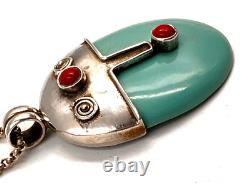 Striking Artisan Hand Made Sterling Silver Ex Large Turquoise Pendant on Chain