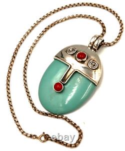 Striking Artisan Hand Made Sterling Silver Ex Large Turquoise Pendant on Chain