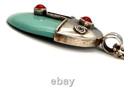 Striking Artisan Hand Made Sterling Silver Ex Large Turquoise Pendant on Chain