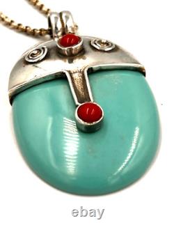 Striking Artisan Hand Made Sterling Silver Ex Large Turquoise Pendant on Chain