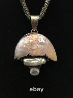 Stunning Custom Made Sterling Silver & Mother of Pearl Fish Necklace