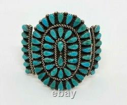 Stunning Large Zuni Petit Point Turquoise Cuff Bracelet Artisan Made Signed MS