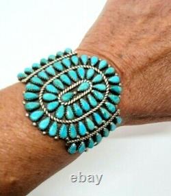 Stunning Large Zuni Petit Point Turquoise Cuff Bracelet Artisan Made Signed MS