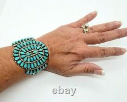 Stunning Large Zuni Petit Point Turquoise Cuff Bracelet Artisan Made Signed MS