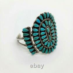 Stunning Large Zuni Petit Point Turquoise Cuff Bracelet Artisan Made Signed MS