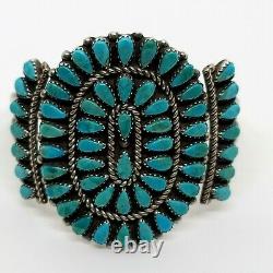 Stunning Large Zuni Petit Point Turquoise Cuff Bracelet Artisan Made Signed MS