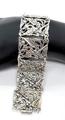 Stunning Mid Century Hand Made Sterling Silver Dragon Panel Bracelet 7 1/2