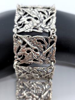 Stunning Mid Century Hand Made Sterling Silver Dragon Panel Bracelet 7 1/2