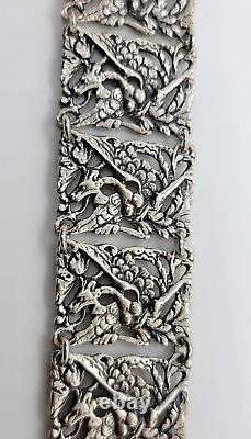 Stunning Mid Century Hand Made Sterling Silver Dragon Panel Bracelet 7 1/2