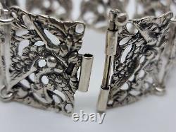 Stunning Mid Century Hand Made Sterling Silver Dragon Panel Bracelet 7 1/2