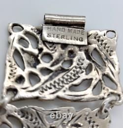 Stunning Mid Century Hand Made Sterling Silver Dragon Panel Bracelet 7 1/2