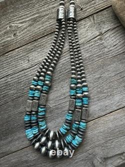 Stunning! Sterling silver turquoise multistrand necklace 24 inch