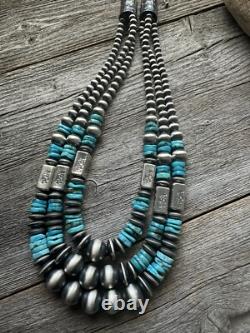 Stunning! Sterling silver turquoise multistrand necklace 24 inch