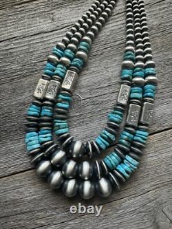 Stunning! Sterling silver turquoise multistrand necklace 24 inch