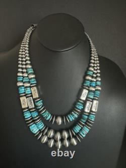 Stunning! Sterling silver turquoise multistrand necklace 24 inch