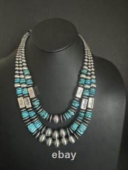 Stunning! Sterling silver turquoise multistrand necklace 24 inch