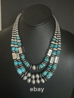 Stunning! Sterling silver turquoise multistrand necklace 24 inch