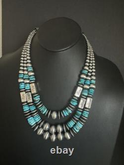 Stunning! Sterling silver turquoise multistrand necklace 24 inch