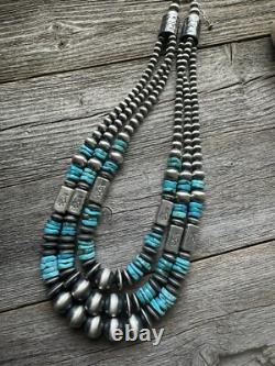 Stunning! Sterling silver turquoise multistrand necklace 24 inch