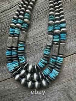 Stunning! Sterling silver turquoise multistrand necklace 24 inch