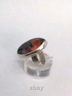 Stunning Synthetic Aurora Opal Artisan Made Sterling Silver Ring Sz6.25. A3g