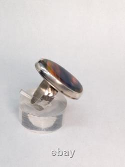 Stunning Synthetic Aurora Opal Artisan Made Sterling Silver Ring Sz6.25. A3g