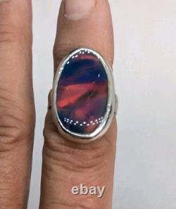 Stunning Synthetic Aurora Opal Artisan Made Sterling Silver Ring Sz6.25. A3g