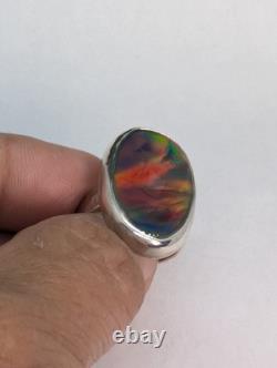 Stunning Synthetic Aurora Opal Artisan Made Sterling Silver Ring Sz6.25. A3g