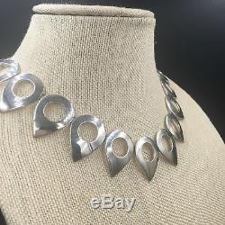 Stunning Vintage Sterling Silver Artisan Made Modernist Teardrop Necklace