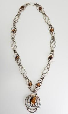 Stunning heavy hand made knot design sterling silver tiger eye necklace Israel