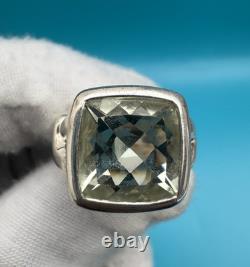 Sturdy Well Made Sterling Silver Ring with Faceted Green Amethyst or Quartz