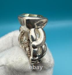 Sturdy Well Made Sterling Silver Ring with Faceted Green Amethyst or Quartz