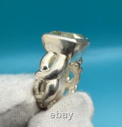 Sturdy Well Made Sterling Silver Ring with Faceted Green Amethyst or Quartz