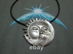 Sun and Moon with Kiss pendant made sterling silver 925-artisan product