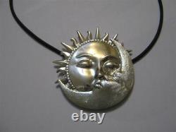 Sun and Moon with Kiss pendant made sterling silver 925-artisan product