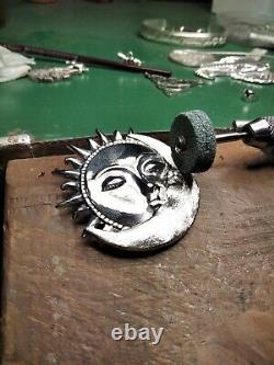 Sun and Moon with Kiss pendant made sterling silver 925-artisan product