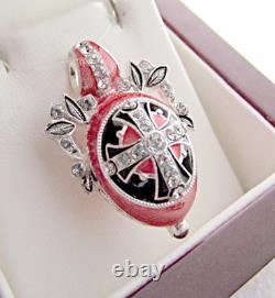 Superb Russian Made Ofsolid Sterling Silver 925 Enameled Egg Pendant With Cross