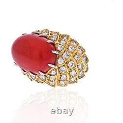 Syn Coral Cocktail Ring 925 Sterling Silver Authentic Magnificent Women Jewelry