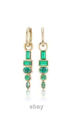 Syn Emerald Art Deco Dangle Earrings 925 Sterling Silver Evening Party Jewelry