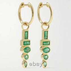 Syn Emerald Art Deco Dangle Earrings 925 Sterling Silver Evening Party Jewelry