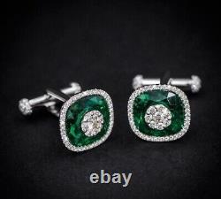 Syn Emerald Cufflinks For Men 925 Sterling Silver Handcrafted Exquisite Jewelry