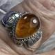 TEARDROP Sterling Silver VINTAGE STUDIO MADE AMBER 7/16 BAND RING size 6