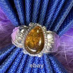 TEARDROP Sterling Silver VINTAGE STUDIO MADE AMBER 7/16 BAND RING size 6