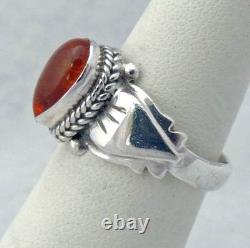 TEARDROP Sterling Silver VINTAGE STUDIO MADE AMBER 7/16 BAND RING size 6