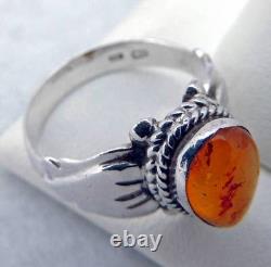 TEARDROP Sterling Silver VINTAGE STUDIO MADE AMBER 7/16 BAND RING size 6
